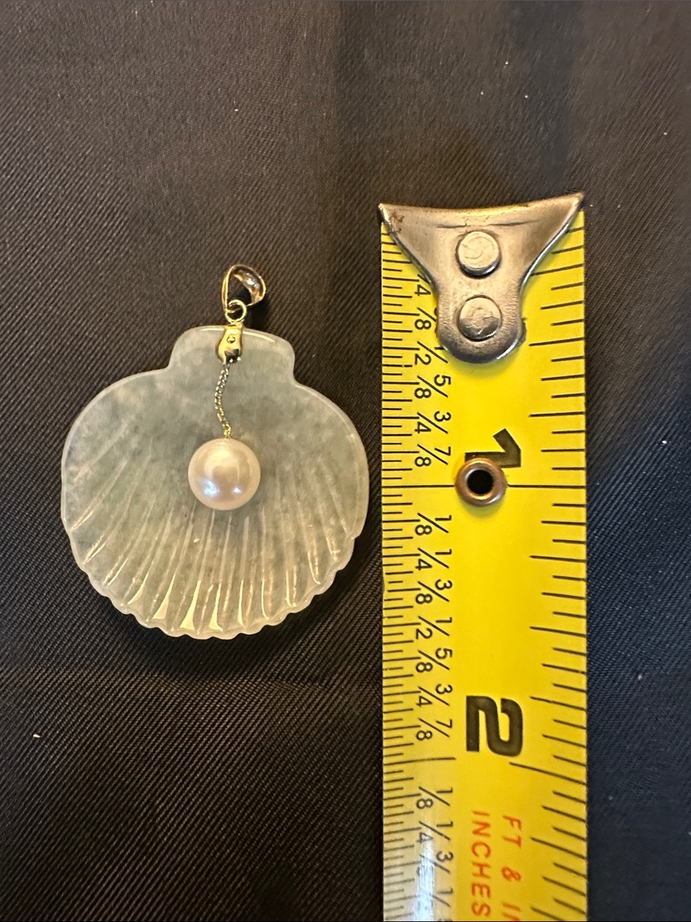Vintage 14K Gold Hong Kong Carved Jade Shell Pearl Drop Pendant - Picture 6 of 8